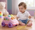 Pull Along Shape Sorting Car Toy for Toddlers 1+ Year | Educational Shape Sorter Vehicle with 4 Textured Shape Blocks & Storage Compartment | Montessori Learning Toy (Pink) - Image 7