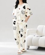 Women Cotton Night Suit Set|Korean Cartoon Printed Night Suit for Women|Soft Pyjama Set with Half Sleeve Pajama T-Shirt|Comfortable Lounge Wear, Sleepwear & Night Wear Girls - Image 7