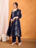 Women's Beautiful Heavy Premium Vichitra Silk Stitched Flared Regular Kurta with Pant and Embroidered Work Dupatta Sets for Any Occasion for Women - Image 4