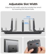 Spigen Vertical Laptop Stand with 4 Slots, Adjustable Aluminium Desk Organizer Compatible with MacBook up to 16" and All Laptops - Space Gray - Image 4