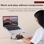 Adjustable Laptop Stand with Mobile Holder, Ergonomic Foldable Metal Laptop Riser Desk, Ventilated & Sturdy Compatible for 15.6 Inch Laptops, MacBook, HP, Dell, Acer, Lenovo, Notebook Stand - Image 8