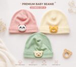 Baby Caps Pack of 3 | 100% Super Soft Cotton Cap for New Born Baby Boys & Girls | Cute Panda & Teddy Bear Design | Unisex Infant Hat - Image 2