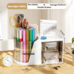 360° Rotating Desk Organizer with 2 Drawers | Multi-Purpose Pen Stand & Stationery Holder | Smooth Steel Ball Bearing For Office, Study & Home Desk Storage I Makeup Brush Holder Makeup Organizer - Image 6