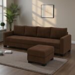 FURNY Premium Canvas Fabric 5 Seater L Shape Sofa Set 4 Seater Modern Sofa Set & Ottoman for Living Room (Dark Brown Color) | Durable Comfort | Modern Design | Ideal for Living Room