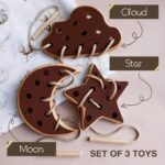Lacing Toy for Toddlers Montessori Threading Fine Motor Skill Development Educational Preschool Learning Activity Cloud Shape Baby Hand Eye Coordination Toy (Brown) - Image 6