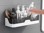 REWOP Self Adhesive Storage Rack, Wall Mounted Plastic Shelf Organizer for Bathroom Accessories and Hardware