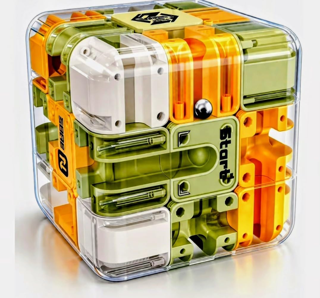 61uIdrt2nxL._SL1076_.jpg 3D Maze Puzzle Cube with Metal Ball Inside - Transparent Handheld Marble Run Brain Teaser Game for Kids & Adults | Focus Skill Development Educational Toy and Stress Relief Challenge - Image 1
