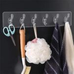 Zulaxy Wall Hanger Hooks for Hanging Clothes Home Kitchen Office Bathroom Bedroom Door, 2 Pack Self Adhesive Strong Hanger Hooks (6 Hooks Hanger, Transparent)