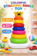 Pyramid 7 Ring Stacking Toy for Babies with Bear Topper | Colorful Rainbow Rings | Educational Learning Toy for Kids 1–3 Years | Includes 1 Stacking Base, 7 Rings, 1 Bear Topper - Image 3