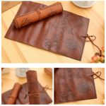 Vintage Canvas & PU Leather Pencil Roll Bag – Treasure Map Pattern Pen Case, Large Capacity Wrap Organizer for Stationery, Art Supplies & Makeup Brushes (Pack-1) - Image 4
