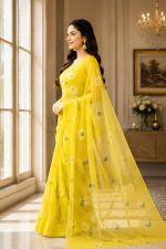 Jogal Women's Floral Designer Hand Brush Painted Zari Organza Saree with Unstitched Blouse Piece - Image 4