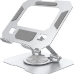 Laptop Stand with 360° Rotating Base, Ergonomic Computer Riser for Desk, Adjutable Height Muti-Angle, Foldable Laptop Mount & Desk Accessories (Silver)