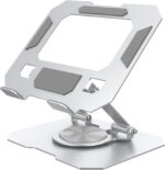 Laptop Stand with 360° Rotating Base, Ergonomic Computer Riser for Desk, Adjutable Height Muti-Angle, Foldable Laptop Mount & Desk Accessories (Silver)