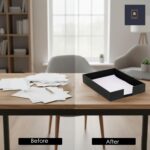 Paper Tray Stackable Letter Trays Jewelry Display Tray for Home, Room Desk, Organiser Accessories Rectangular Leather A4 Office Paper Tray (Black) - Image 3