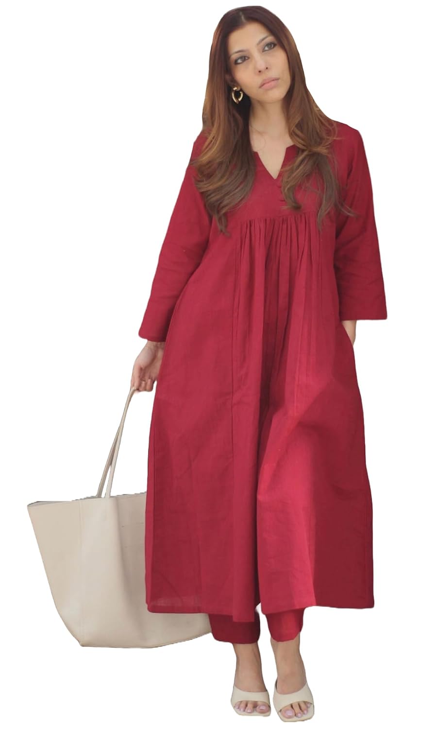 61vnArmvAL._SL1500_.jpg GoSriKi Women's Rayon Viscose Ethnic Co-Ord Set | Kurta Pant Set | Kurta Palazzo Set | Stylish Cotton Suit Set for Women - Image 1