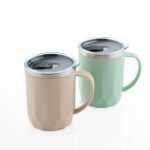 MAGIC SPOON Stainless Steel Travel Coffee Mug with Sipper Lid & Handle, Insulated Tea Cup, BPA-Free Double Wall Tumbler for Hot-Cold Beverages, Office, Home, Car- PISTA-BEIGE, (Combo Pack (400ml X 2))