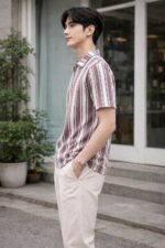 London Hills Men’s Loose Fit Half Sleeve Vertical Striped Polo T-Shirt with Zip Collar | Premium Polyester Fabric | T Shirt for Man | Tshirt | Shirts Men | Tshirt for Man | Men T-Shirts - Image 3