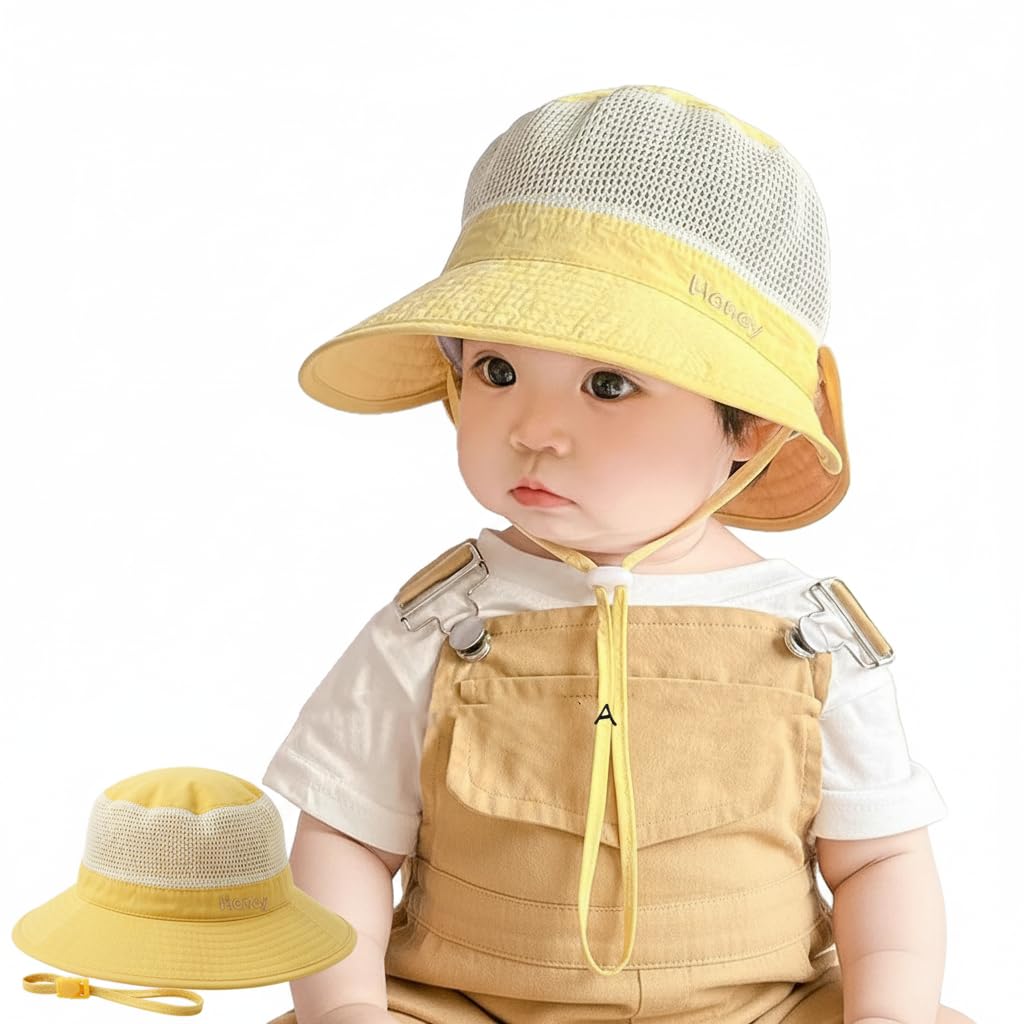 61w0MPG1LJL._SL1024_.jpg SNOWIE SOFT® Baby Sun Hat Summer Cap for Baby Girl 1-3 Years, Sun Protection Cap Bucket Hat with Chin Strap and Back Sun Shield Breathable Summer Protection Caps Visor Hats UV Caps for Beach Travel - Image 1