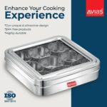 AVIAS 9 Square Stainless Steel Masala Box for Kitchen, Spice Box with See-Through Lid, 9 Containers Masala Dani/Dabba, Dry Fruit Organiser, Food Grade Rust-Free Steel, Plain Large 25.4cm, Silver - Image 6