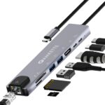 Amkette 8-in-1 Type C Hub/Docking Station with HDMI 60Hz,Data Transfer Multiport Adapter, 100W Power Delivery 4K HDMI,USB 3.0,100MBPS Ethernet,SD/TF Card Reader,for All Type C Devices-MacBook,Laptop