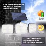 Solar Motion Sensor LED Bright White Light Outdoor for Home Wall Room Balcony Garage Backyard Garden with 122 LEDs and 3 Adjustable Heads and Remote Control (Pack of 1) - Image 6