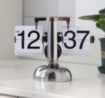 Stainless Steel Retro Flip Clock, Mechanical Digital Desk Clock, Internal Gear Operated, Battery Powered for Home Office Decor, White, 23.1 Cm