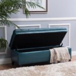 LEGACY OF COMFORT FUUBA Storage Ottoman, Storage Bench 2 Seater Sofa Upholstered Ottoman Bench with Storage, for Living (Blue Leather) - Image 2