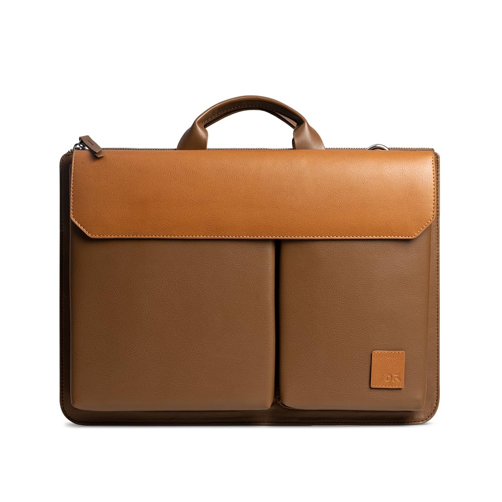 61xdK6EWCVL._SL1000_.jpg DailyObjects Leather Urban Tech Briefcase Bag | Laptop Messenger Bag with Sturdy Handle | Detachable Shoulder Strap | Magnetic Closure & Trolley Sleeve | Compatible with MacBook & Laptops Upto 14 Inch - Image 1
