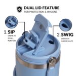 Nestasia PickSip40 Tumbler with Straw & Top Handle 1.2L | Insulated Stainless Steel Sipper Water Bottle for Adults with Dual Flip Opening Sip-Swig Leakproof Lid for Office & Gym (Blue Frost) - Image 3