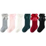 SYGA Baby Long Socks Cotton, Over The Knee, No Tightness, High-Top, Bow Pattern