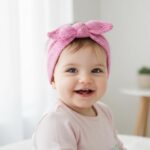 SYGA Pack of 2 Baby Cap & Headband Woolen Soft Stretchable Hat and Ears Warm Headband for Newborn Baby Winter Cap 0-3 Years - Pink - Image 3