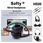 SOFTY H-500 Over_Ear 3.5Mm Wired Foldable Lightweight Stereo Wired Headphones, Deep Bass With Mic – Black - Image 2