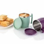 MAGIC SPOON Stainless Steel Travel Coffee Mug with Handle, Insulated Tea Cup, BPA-Free Double Wall Tumbler for Hot-Cold Beverages, Office, Home,Car- Pista-Purple, (Combo Pack (300ml X 2))
