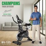 PowerMax Fitness BS-125 Spin Exercise Bike For Home Use,16Mm 6Kg Flywheel,Max User Weight 130Kg,LCD Display,2Pc Crank,Heart Rate Sensor,Knob Braking,Adjustable Foot Strap And Seat,Ipad Holder,Black - Image 2