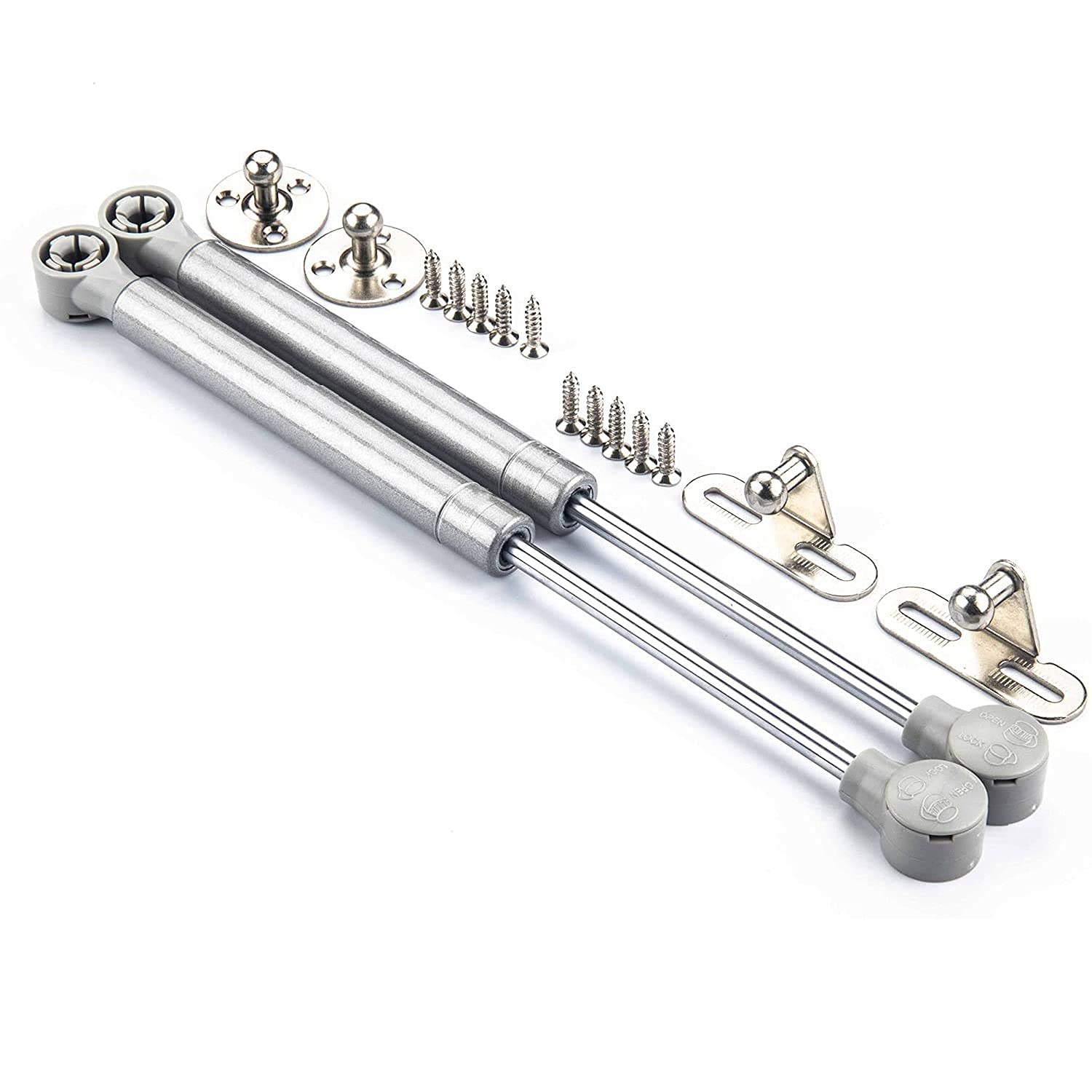 61zecLd9VKS._SL1500_.jpg VOLO 100 N Hydraulics Gas Spring Stay STRUT Pneumatic Lift Support Cabinet Hinges Support, Capacity 10 KGS (Pack of 2 PCS) Size 10 INCHES,Material:Iron, Color:Silver - Image 1