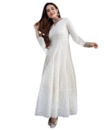 LookMark Women's Chikankari Embroidered Ethnic Gown, Ankle Length Flared Dress, 3/4 Sleeves, Traditional Indian Wear - Image 2