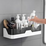 YTHIᵀᴹ Plastic Bathroom Accessories, Bathroom Rack, Bathroom Shelf Organizer, Wall Mounted Shelf, Bathroom Hardware and Accessories, Storage Racks White and Black 1Pcs