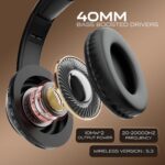 NB01 Lite Wireless Bluetooth Headphones 5.3 | Over Ear Headset with 40mm Drivers, Deep Bass, Noise Reduction, 12H Talktime, 10H Playtime, Built-in Mic, Foldable Design (Black) - Image 4