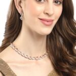 ZENEME Women American Diamond Studded Intrcately Designed Leaf Shaped Necklace With Earring Jewellery Set For Women and Girl (Style 4) - Image 3