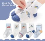SYGA 5 Pairs Baby Girl & Baby Boy Socks, Toddlers Infant Cotton Stretch Crew Socks with WhiteCar Design, Suitable for 0-2 Years baby - Image 3
