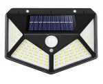 Solar Motion Sensor LED Bright White Light Outdoor for Home Wall Room Balcony Garage Backyard Garden with 100 LEDs (Pack of 1)