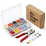 THE SIMPLE GHAR Snap Buttons Kit, 100 Sets, 9.5mm Metal Snap Fasteners with Pliers Tool, Five-Claw Copper Press Studs, Silver, for Baby Clothes, DIY Crafts