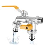 TecoKart® Garden Tap 1/2 Inch Brass Hose Splitter, Dual Outlet Outdoor Faucet with 2-Way Valve & Individual Control, Frost-Proof Double Tap for Efficient Water Distribution, Hose Connector Compatible