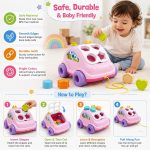 Pull Along Shape Sorting Car Toy for Toddlers 1+ Year | Educational Shape Sorter Vehicle with 4 Textured Shape Blocks & Storage Compartment | Montessori Learning Toy (Pink) - Image 8
