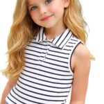 Girl's Cotton Blend Casual Top with Collar Neck Sleeveless Solid Pattern Modern Style Relaxed Fit and Waist Length