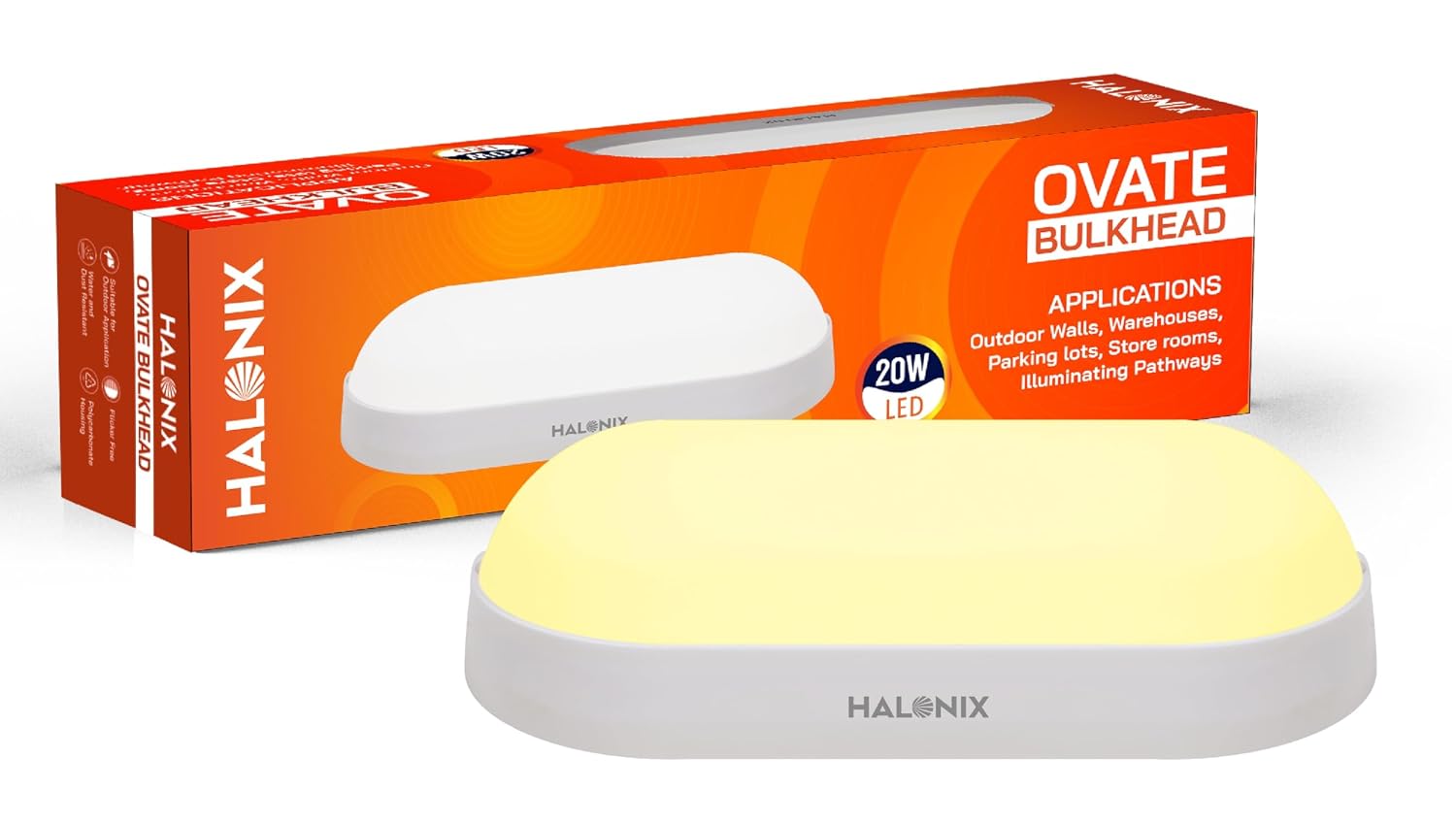 710YizVB2CL._SL1500_.jpg Halonix Polycarbonate Ovate 20W Yellow Wall Lamp Outdoor Led Bulkhead | Waterproof Outdoor Light | IP65 | Outdoor Waterproof Light for Garden and Bathroom (Warm White, Pack of 1), Warranty-2 Years - Image 1