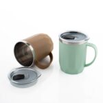 MAGIC SPOON Stainless Steel Travel Coffee Mug with Sipper Lid & Handle, Insulated Tea Cup, BPA-Free Double Wall Tumbler for Hot-Cold Beverages, Office, Home, Car- PISTA-BROWN, (Combo Pack (400ml X 2))