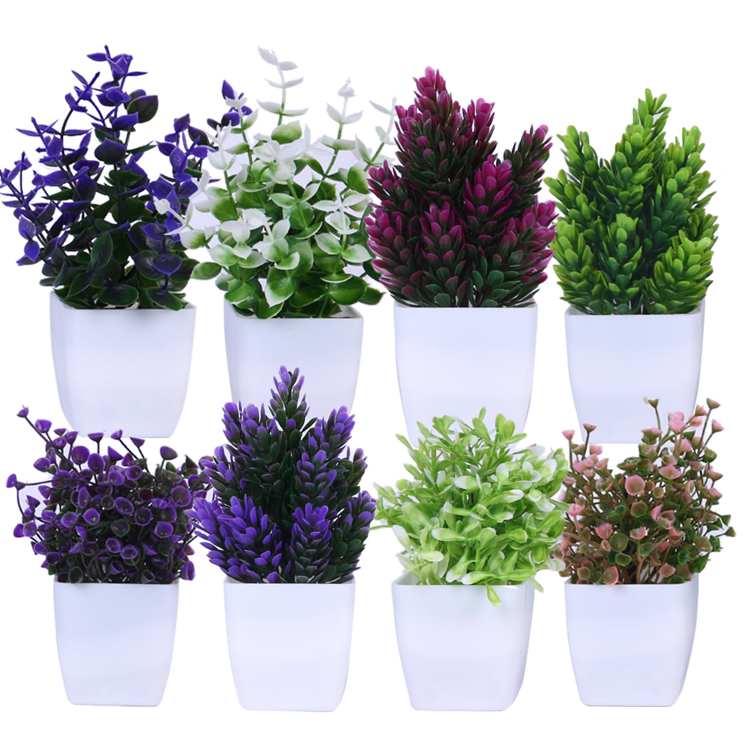 710jjgj13jL._SL1500_.jpg amazon basics Artificial Plants with Pot|Realistic Looking| Multi Variety |Durable Plastic | No Maintenance | Home Decor | Dimensions: 5 cm X 13 cm (Pack of 8) - Image 1