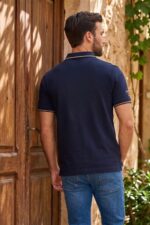 Louis Philippe Men's Slim Fit Single-Tuck Pique Stylized Sleeve Print and Contrast Tipping Half Sleeve Solid Polo Tshirt - Image 5