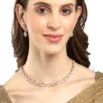 ZENEME Women American Diamond Studded Intrcately Designed Leaf Shaped Necklace With Earring Jewellery Set For Women and Girl (Style 4) - Image 4